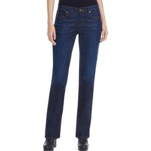 Eileen Fisher Organic Cotton Dark washed Mid Rise Bootcut jeans.